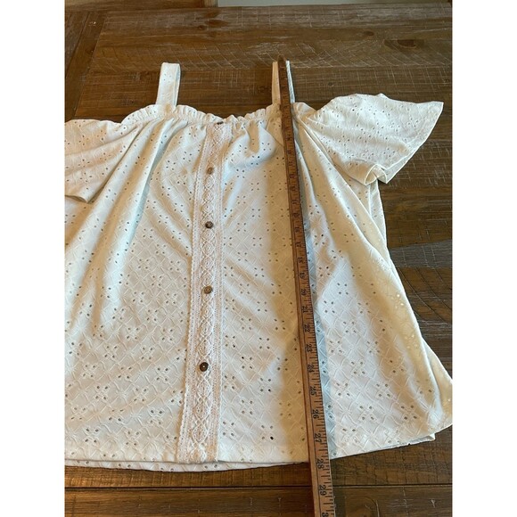White Lace Eyelet Cold Shoulder Top Ruffle 2X XXL Naïf Blouse Shirt Women’s Plus - Picture 7 of 11